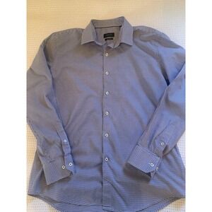 Bugatchi Shirt Men ‎ Blue Check 17.5 36-37 Classic Fit Long Sleeve
